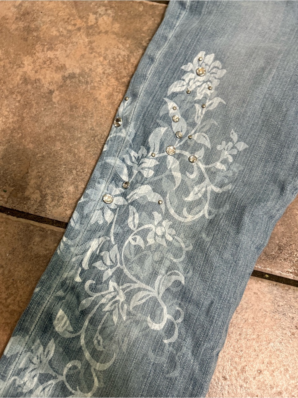 Chico's Light Blue Floral-Print Wide Leg Jeans - Picture 2 of 5